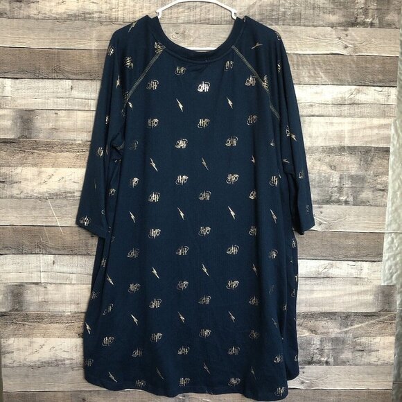 Harry Potter Nightgown Blue Pajama Graphic Lightening Bolts HP Logo 2x-3x soft - Picture 2 of 8